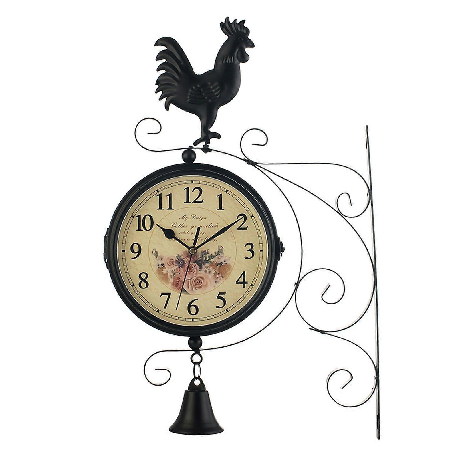 Retro Station Clock, DoubleSided, Antique Wall Clock, Iron Design with Arabic Numerals