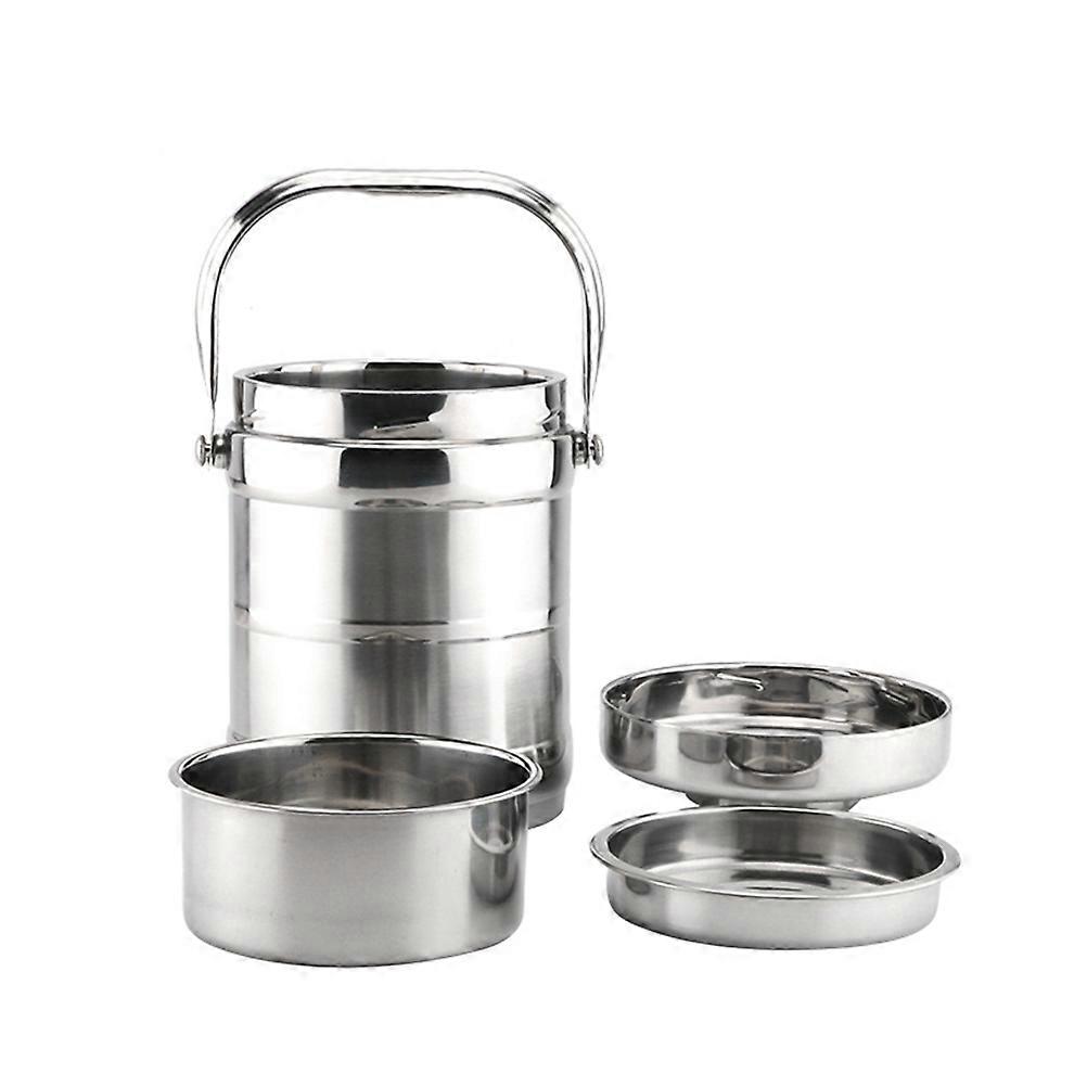 Stainless Steel Thermal Lunch Box For Adults Double Layers Insulation Food Storage Container Silver 1Set