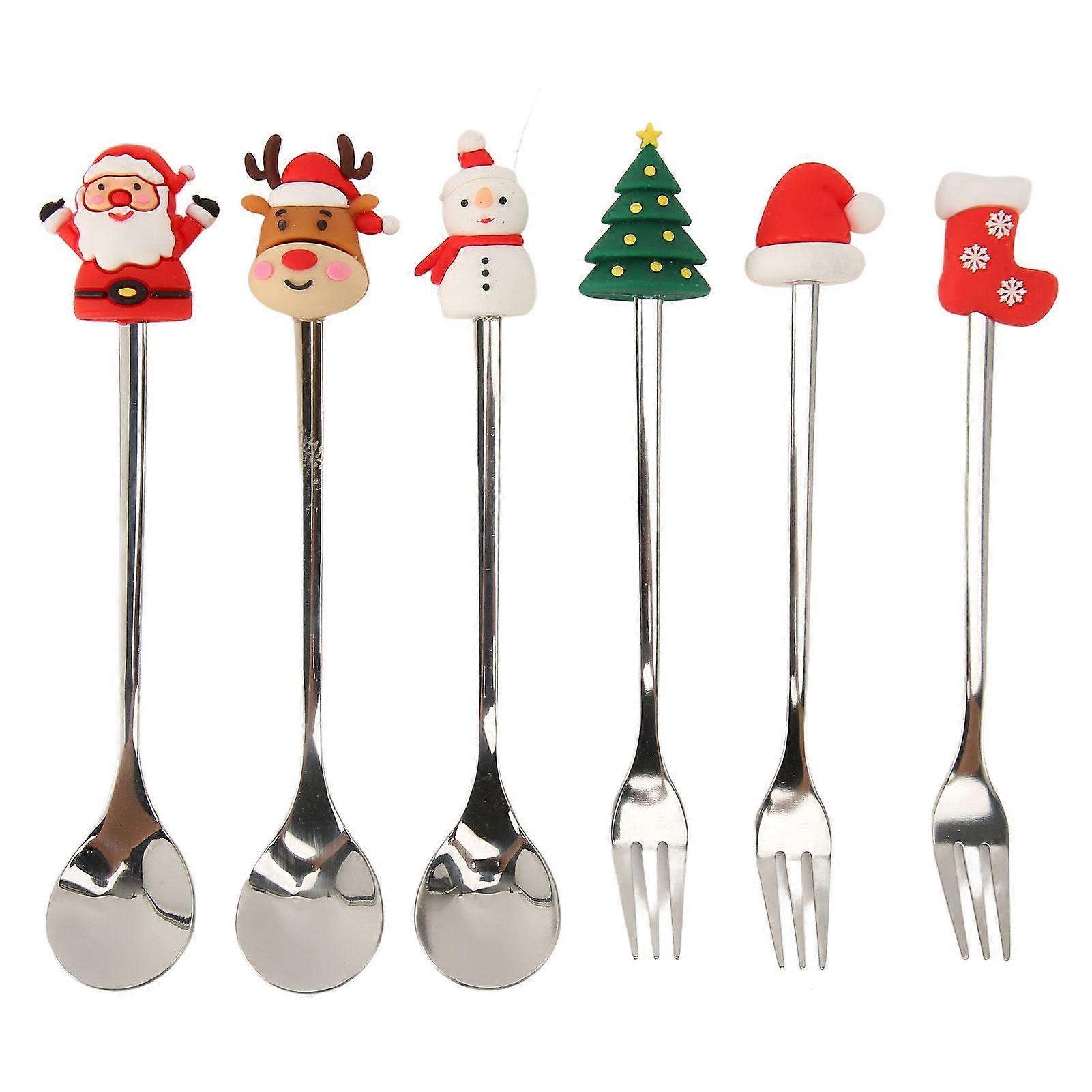 2025 Neuestes Modell 6pcs Gabel Löffel Set Entzückendes Weihnachtsbesteck Set Fadeless
