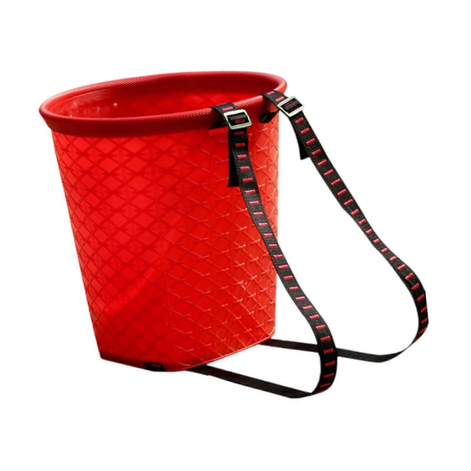 Rear basket with shoulder straps, multipurpose water scoop, orchard picking basket for fishing, picnic, and gardening, red.