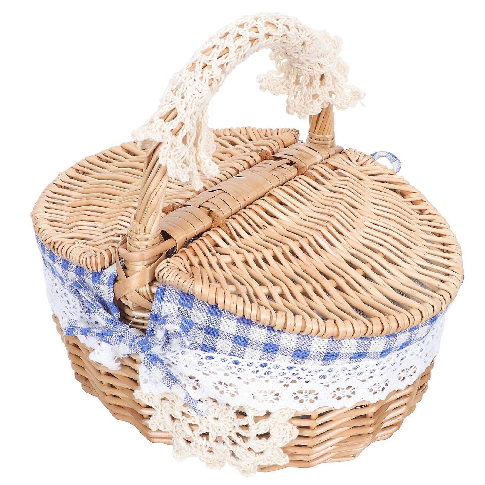 Outdoor Picnic Basket Hand-Woven Rattan Basket Minimalist Style For Home Decor And Storage 1Pack