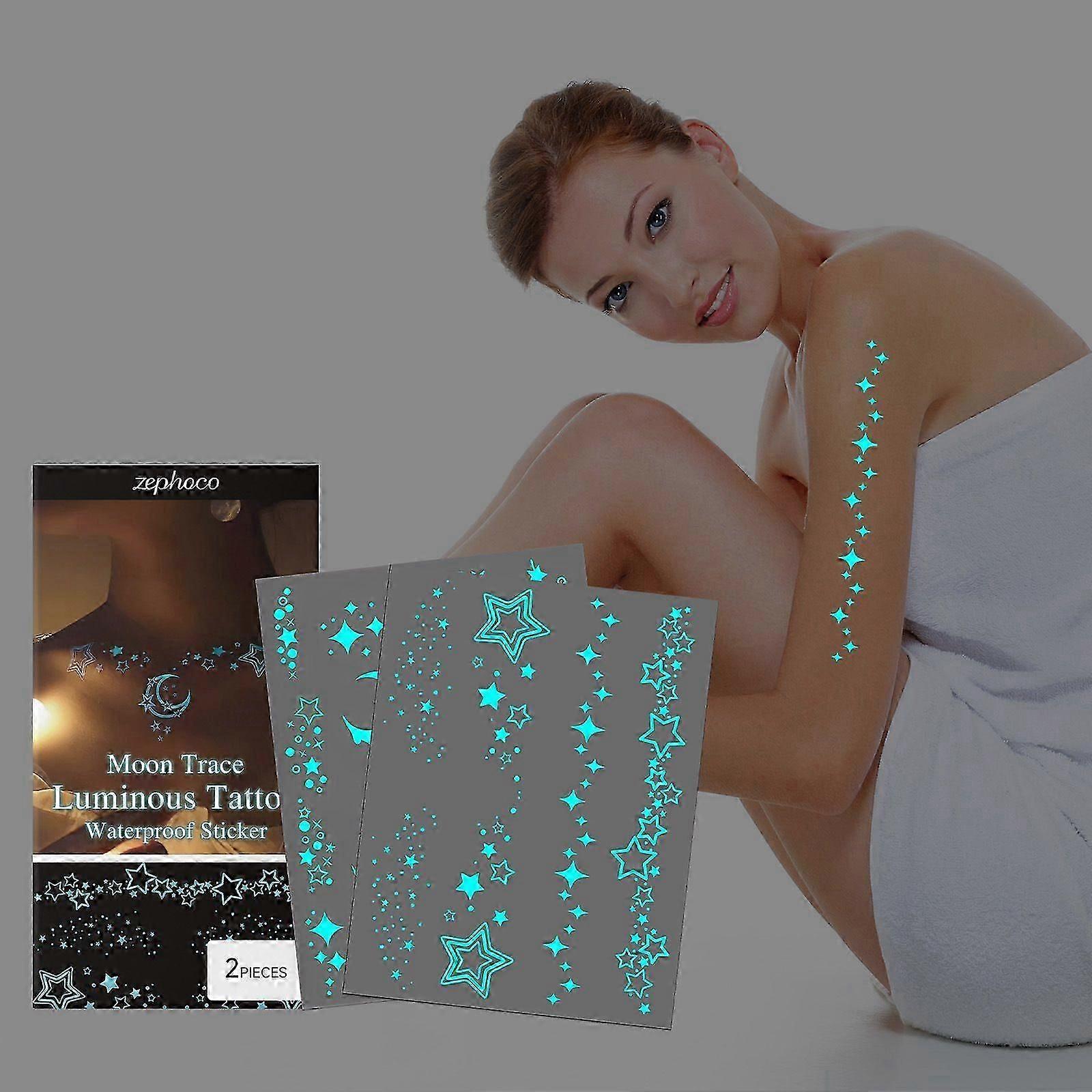 Mavi Aydınlık Geçici Dövmeler Karanlıkta Parlıyor Müzik Festivali Yıldız Dövmeler Su Geçirmez Gezegen Yıldızı Sahte Dövme Sticker Kadınlar Için Erkekler Yüz Vücut Kol P