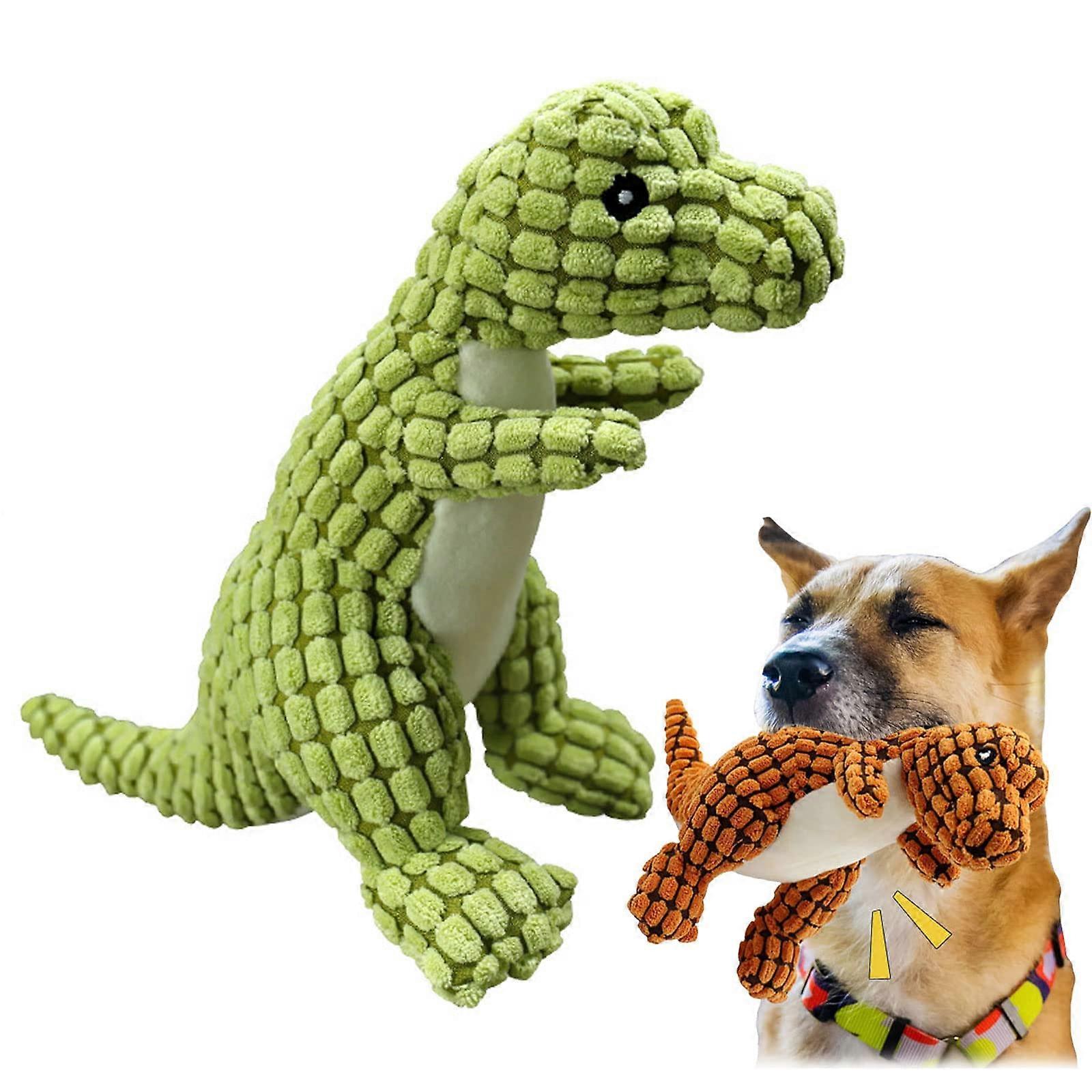 Indestructible Robust Dino Dog Toy for Aggressive Chewers, Plush Squeaky Durable Interactive Dog Toy in Green