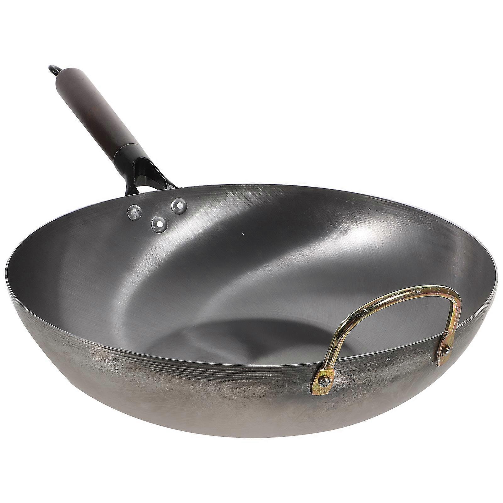 Multifunctional Iron Wok Frying Pan with Flat Bottom, Smooth Surface, Comfortable Handle, and Non Stick Performance for Easy Storage and Use