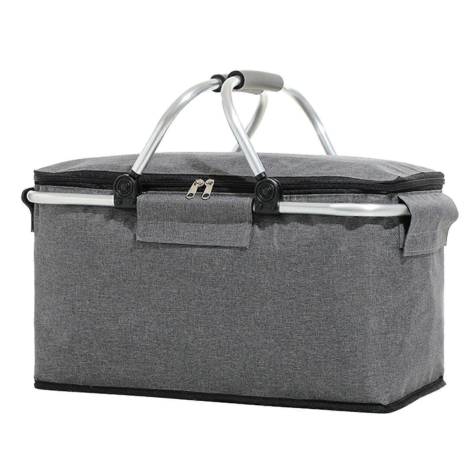 Picnic Bag Foldable Picnic Basket Insulated Comfortable Handle Ice Pockets Cooler Bag for Picnic Travel Camping Grey YMHC
