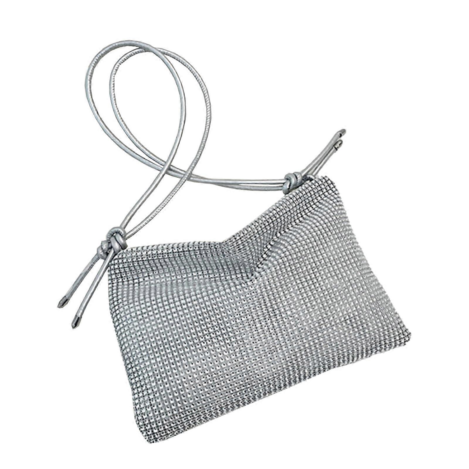 Women's Glitter Clutch Evening Bag Silver Handbag with Adjustable Shoulder Strap and Zip Closure for Wedding Prom Party