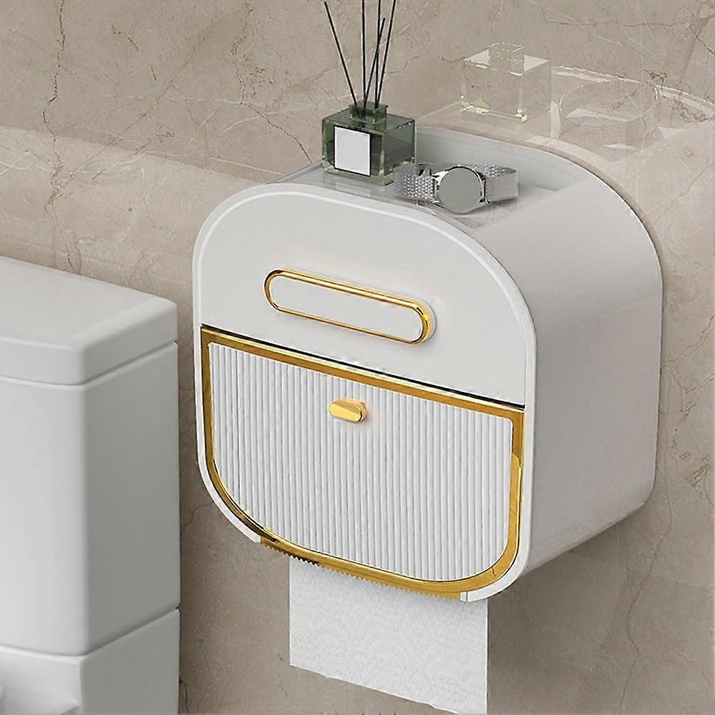 Multipurpose Tissue Storage Box for Bathroom and Kitchen, White Stamped Design for Easy Setup and Organization