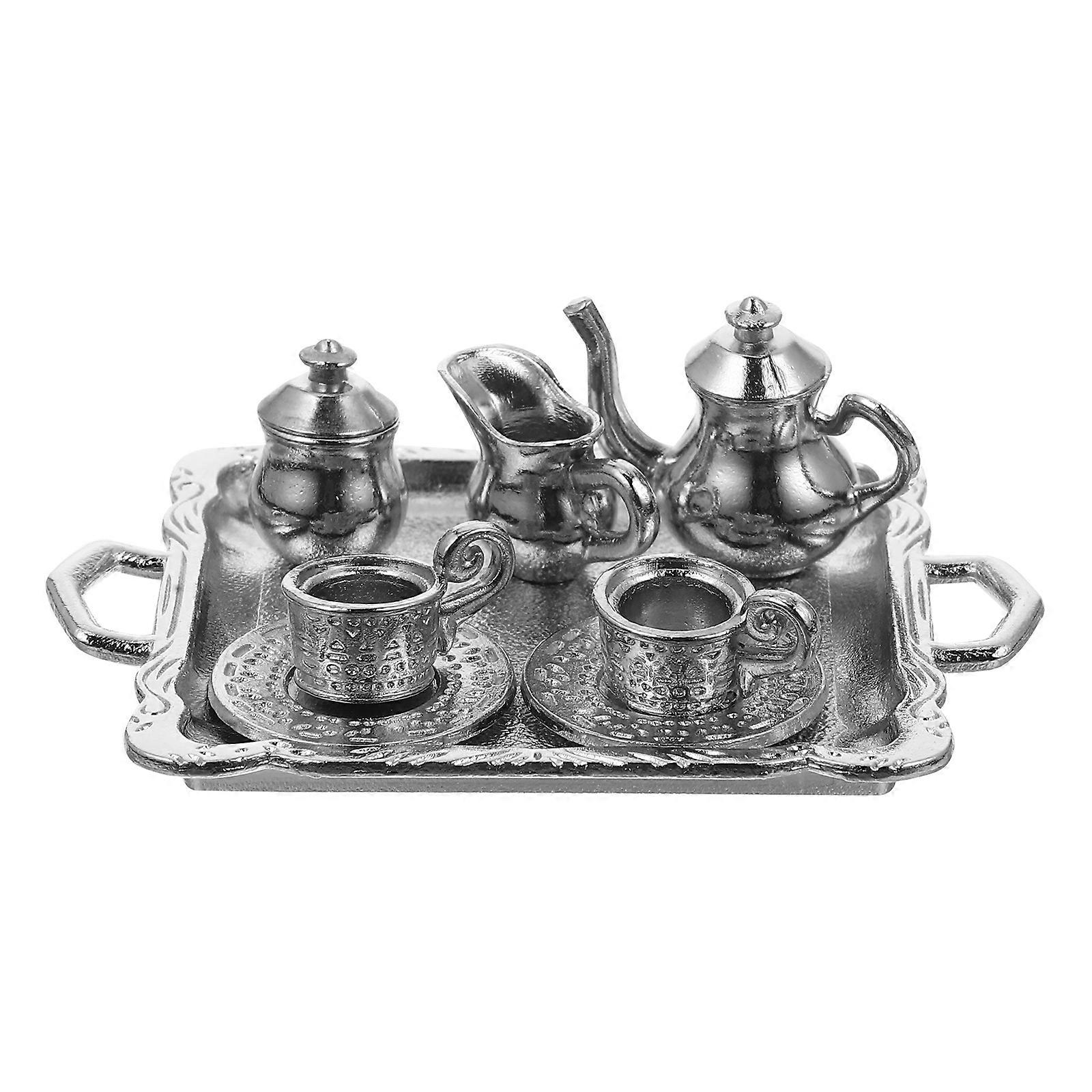 Tiny House Accessories Miniature Tea Set Alloy Round Kitchen Model present for Friends 1 Set