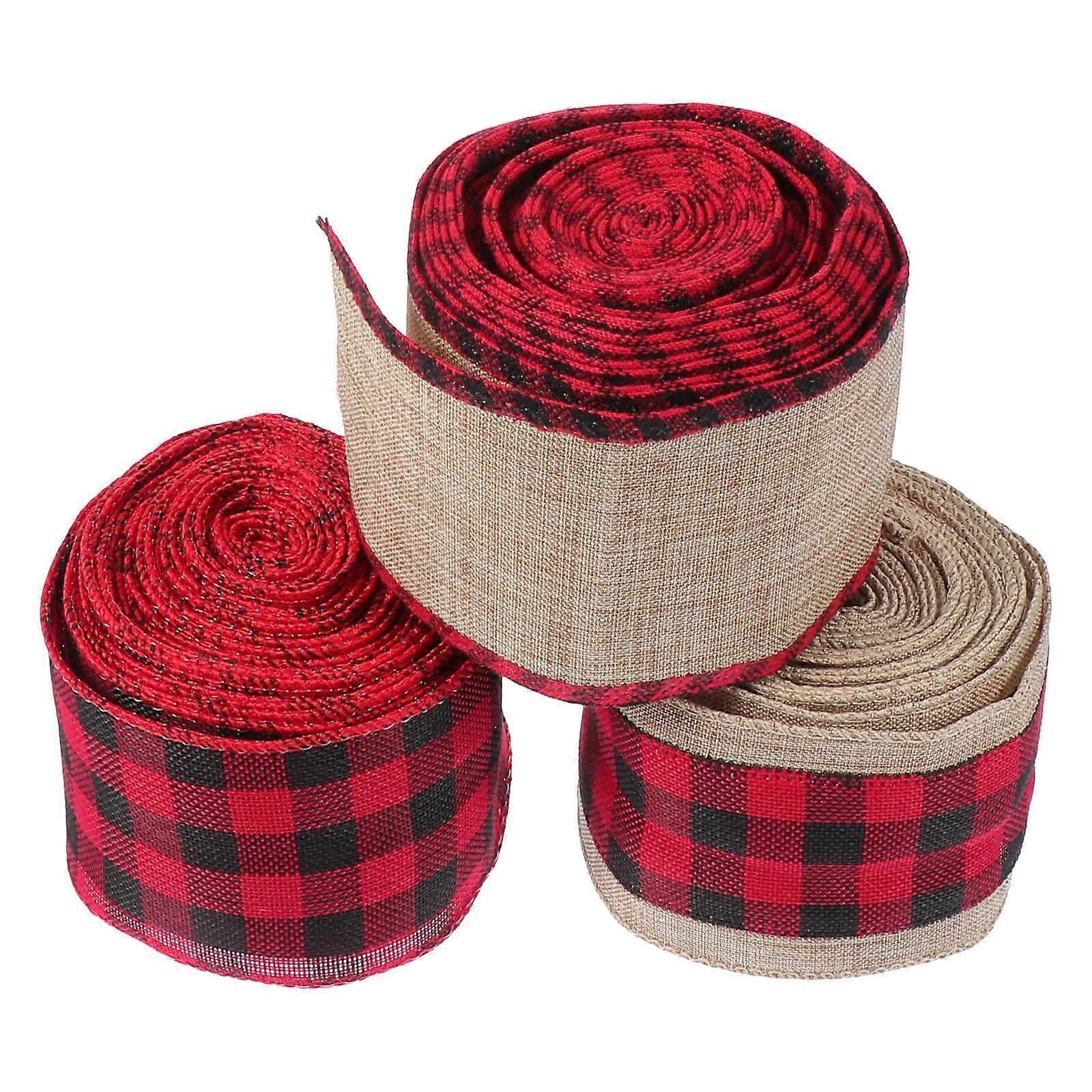 Fabric Trim Linen Wrapping Ribbon Festive Christmas Decorative Diy Craft Gift Packaging 600x6.3cm Red 3Pcs