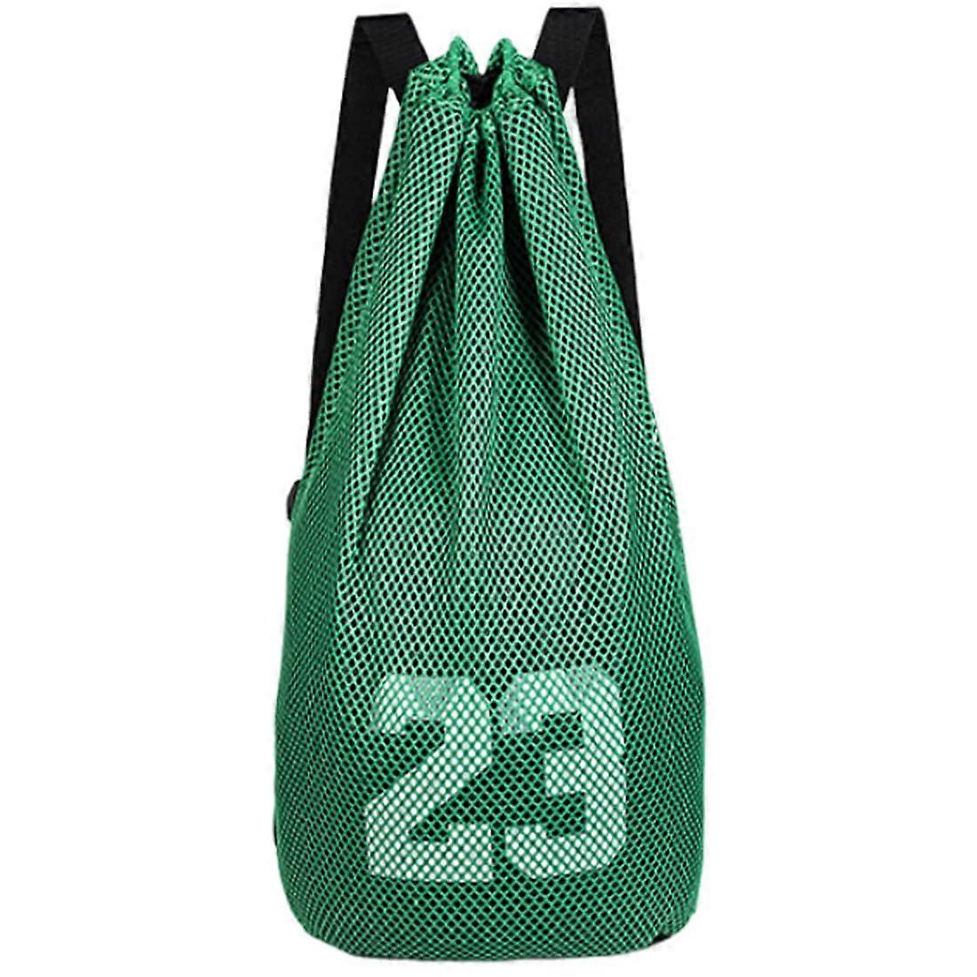 26x55 cm Ball Bag for Basketball and Football, Adjustable Drawstring Mesh Storage Backpack, Green, Ideal for Sports and Camping