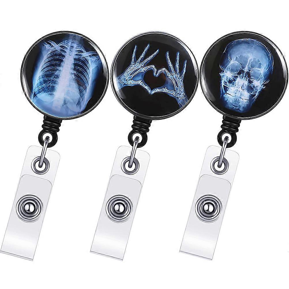 Retractable Badge Reel Holder Skull Pattern Id Card Accessory for Nurse Daily Use 3Pcs
