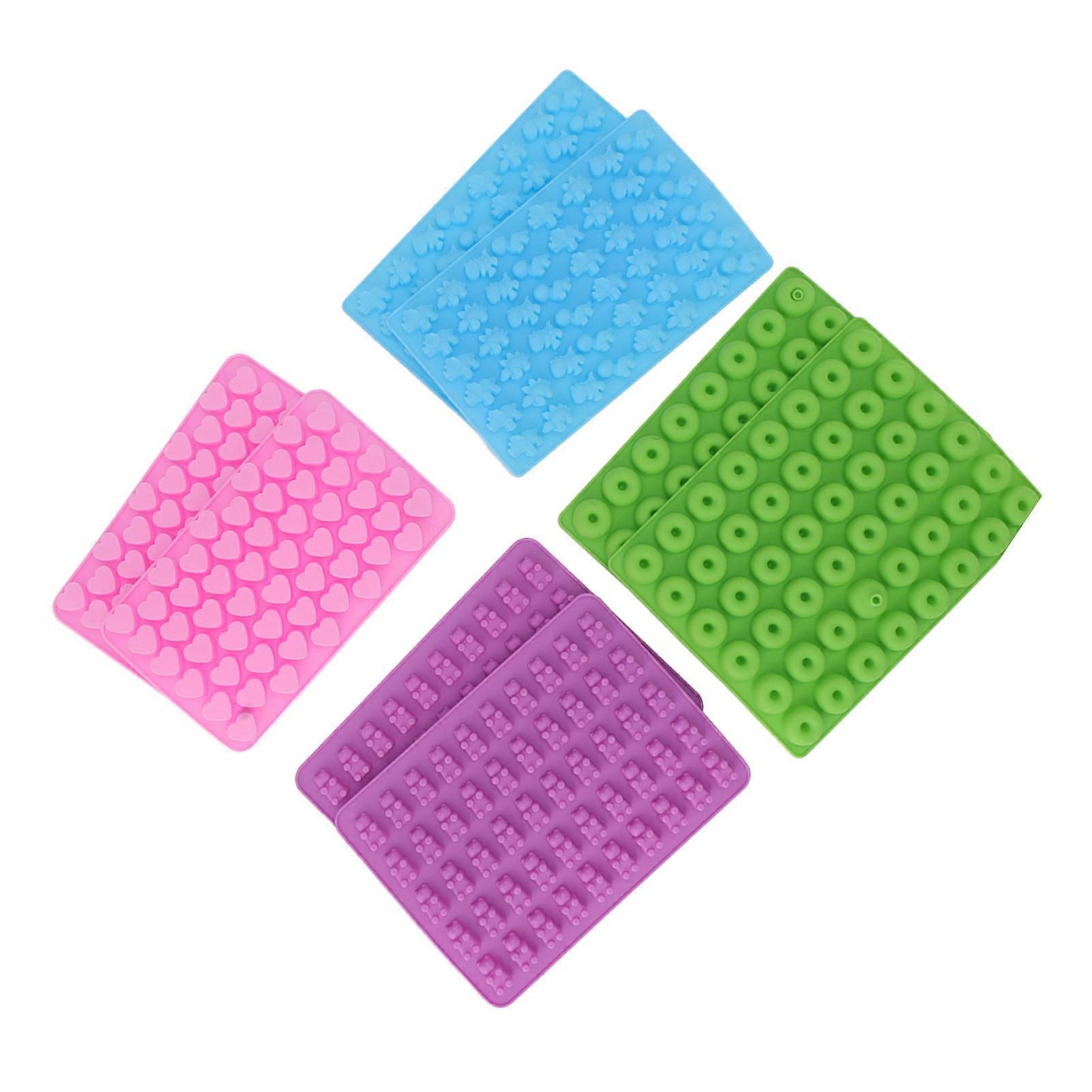 10pcs Silicone Candy Mold Mini Dinosaur Bear Heart Donut Shape High Low Temperature Resistant Mold with Droppers for DIY 