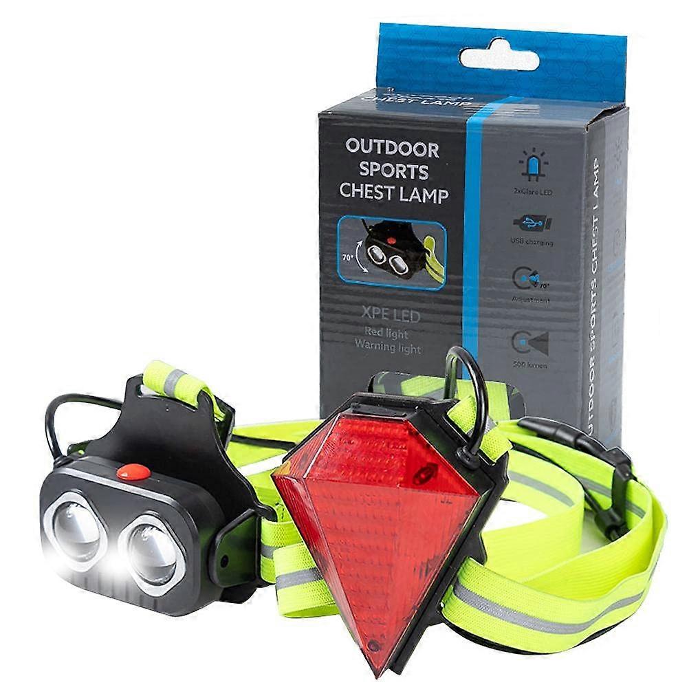 LED Chest Running Light USB Rechargeable Safety Vest With Adjustable Beam Angle Back Warning Light