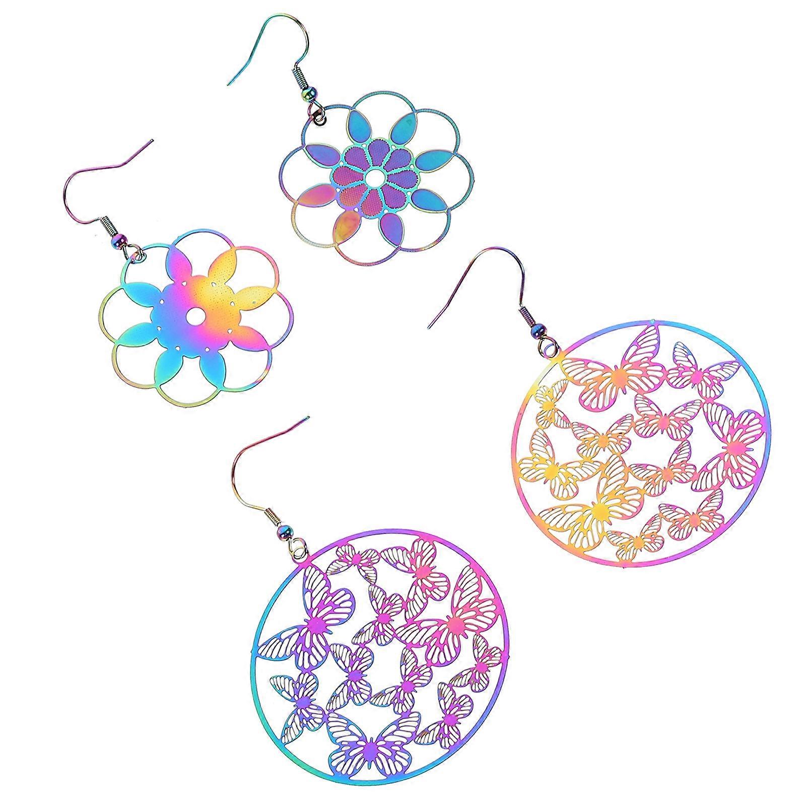 Stainless Steel Earrings Colorful Lady Earrings Elegant Style Assorted Color Fashionable Design Gift 2 Pairs 6.8X4.5X1CM