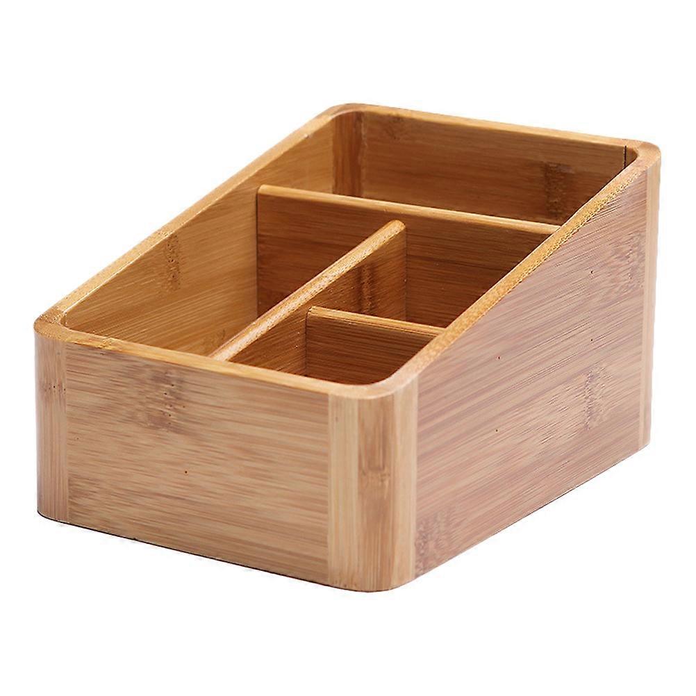 Bamboo Desk Organizer With Four Compartments For Adults 19.5x14.5x11cm Simple Design 1Set