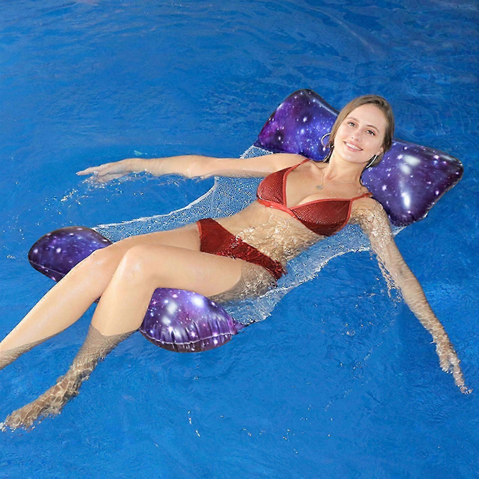 Inflatable Pool Float Chair Hammock, Starry Sky/stripe Pool Floats Lounger Water Hammock Float, Pool Accessories