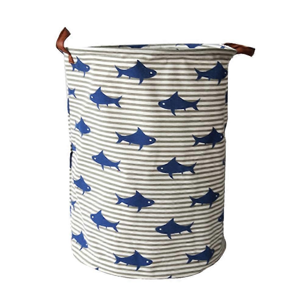 Practical Laundry Basket Waterproof Foldable Storage For Bedroom Toys Sundries Fish Printing Pattern 40x40x50cm 1Pack