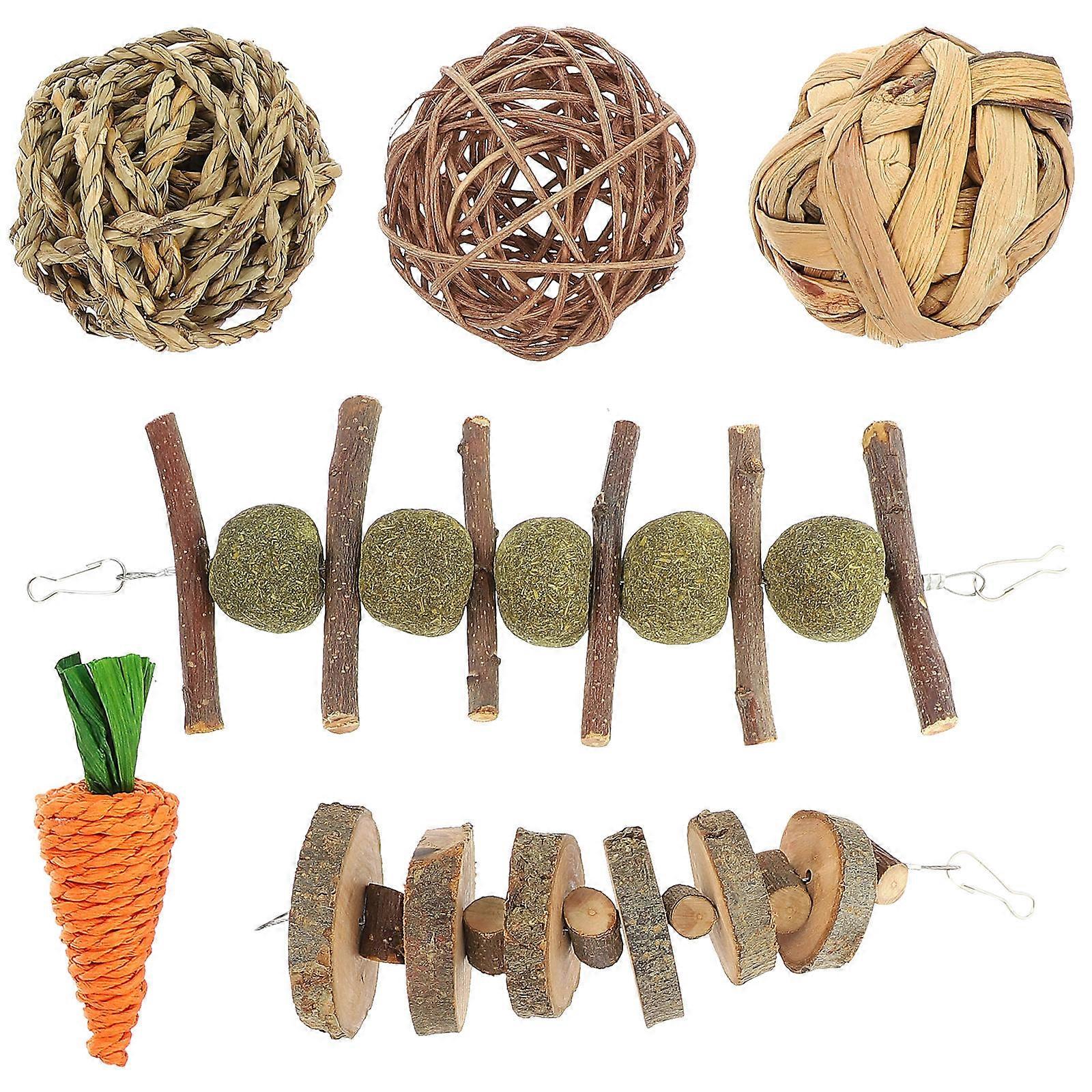 Natural Wooden Chew Toy Set for Hamsters, Bunnies & Guinea Pigs 6pcs Enrichment Activity for Small Animals