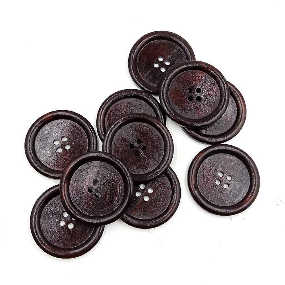 Button Sewing Round Shaped Buttons For Crafting Dark Brown Wood Decorative 30Set