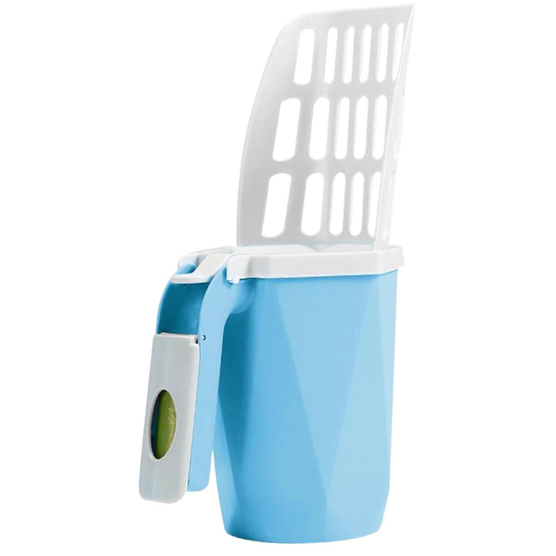 Cat litter scoop with holder and bag container, 3in1 cat litter box 11.8 x 6.7 inches large capacity container for indoor accessories, blue, blue