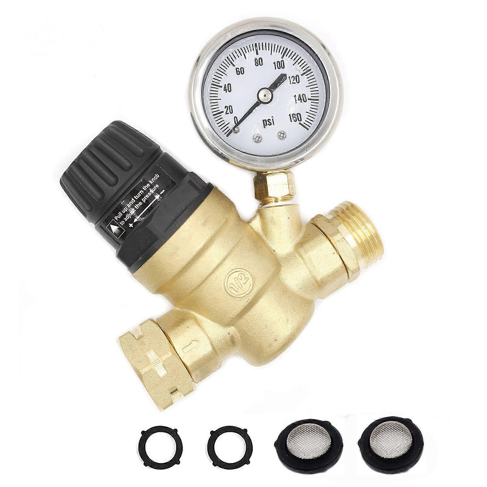 Water Pressure Reducer RVs Water Pressure Regulator Valves with Gauges 160PSI Inlet Screened Filters Handle Adjustable Multicolor