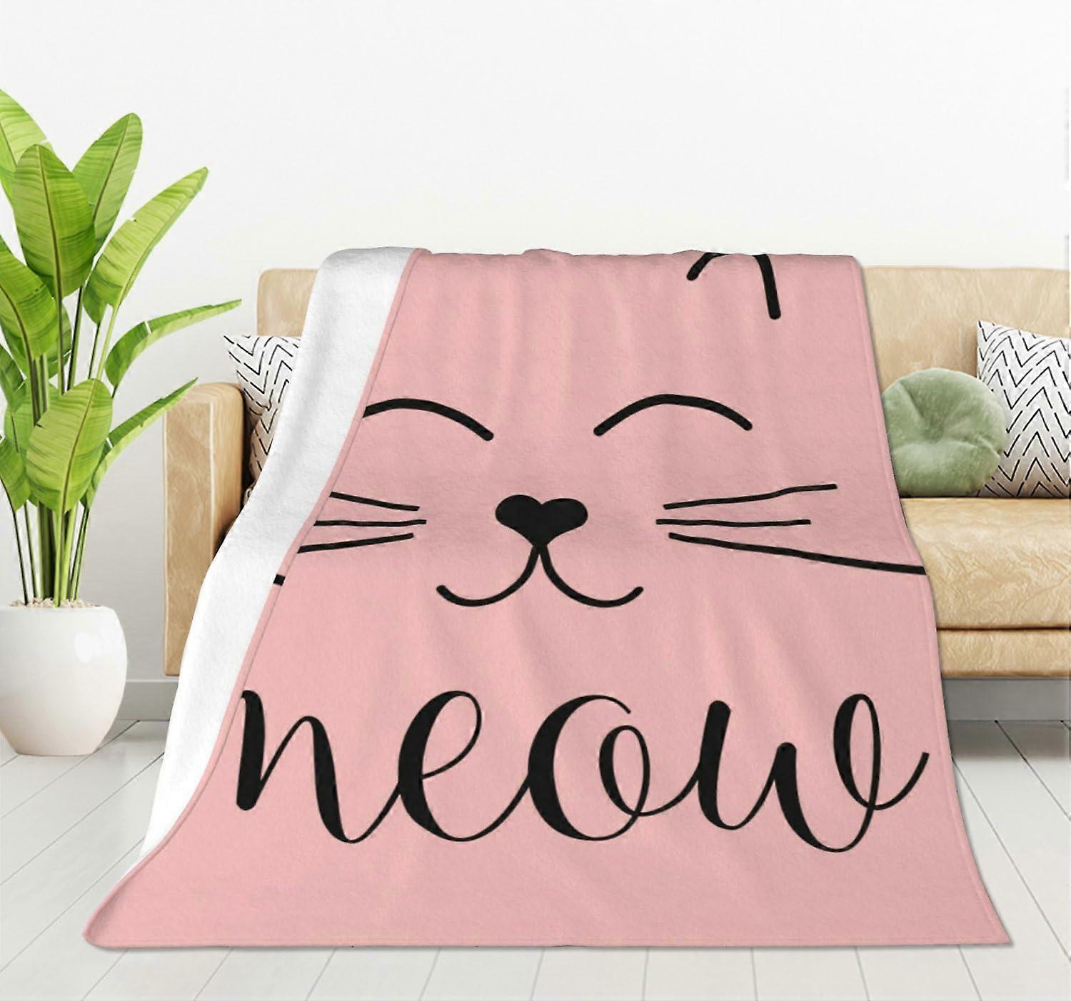 Cute Cat Blanket Lightweight Soft Fleece Flannel Throw Blanket 100x130cm 50x40 Cat Smile Meow Sofa Couch