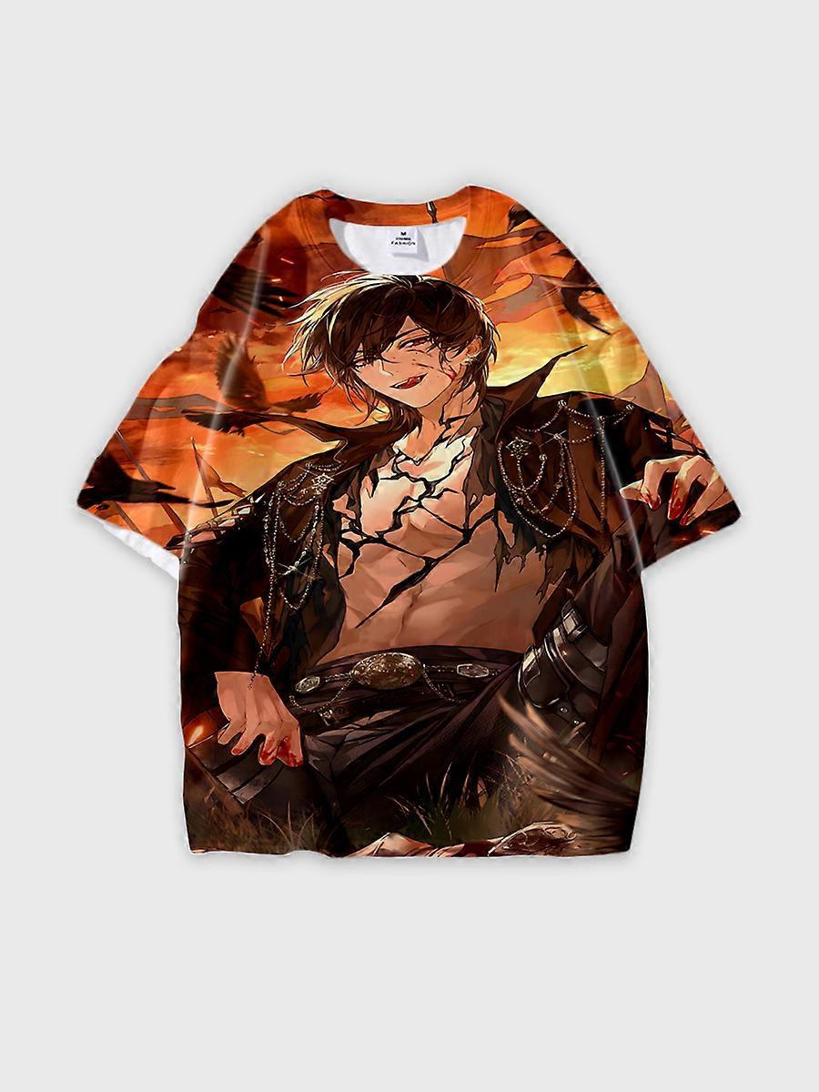 T-shirt round neck Role Pattern loose short sleeve E2165