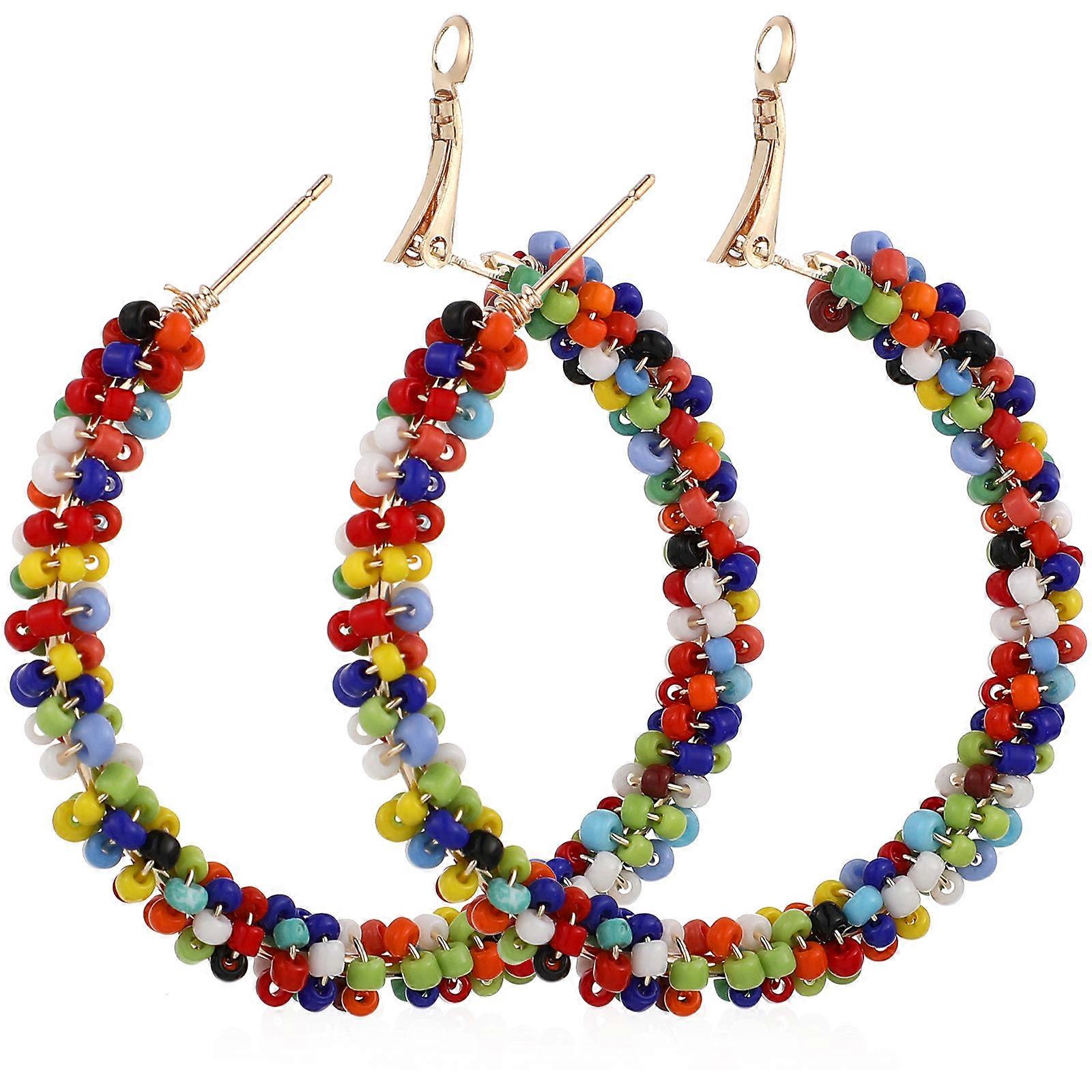 Colorful Bead Circle Earrings for Decor Beautiful Bohemian Style Lightweight and Comfortable 1 Pair