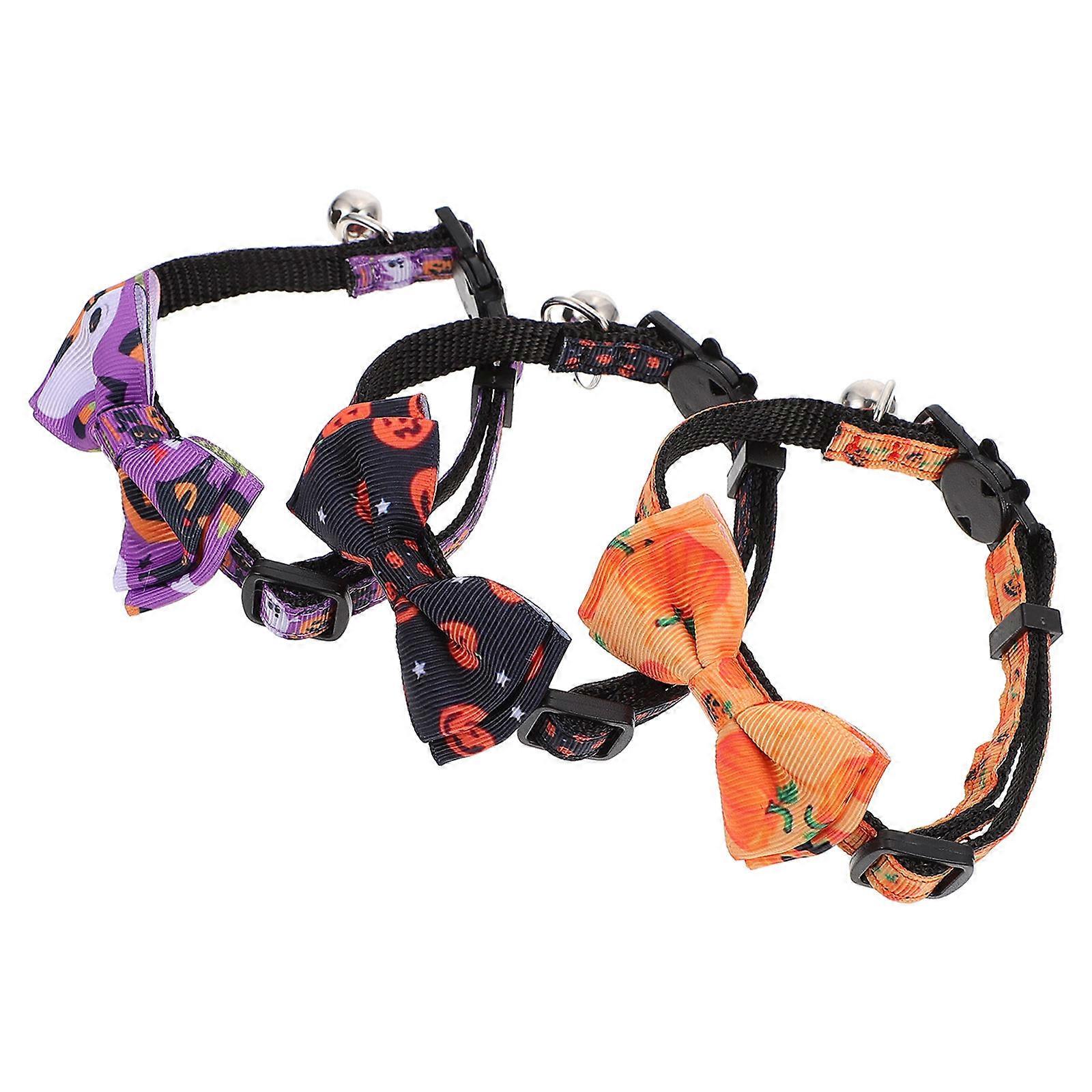 Halloween Cat Collars 3Pcs Made Of Polyester For Small Cats And Small Dogs Assorted Color Adjustable For Festive Events