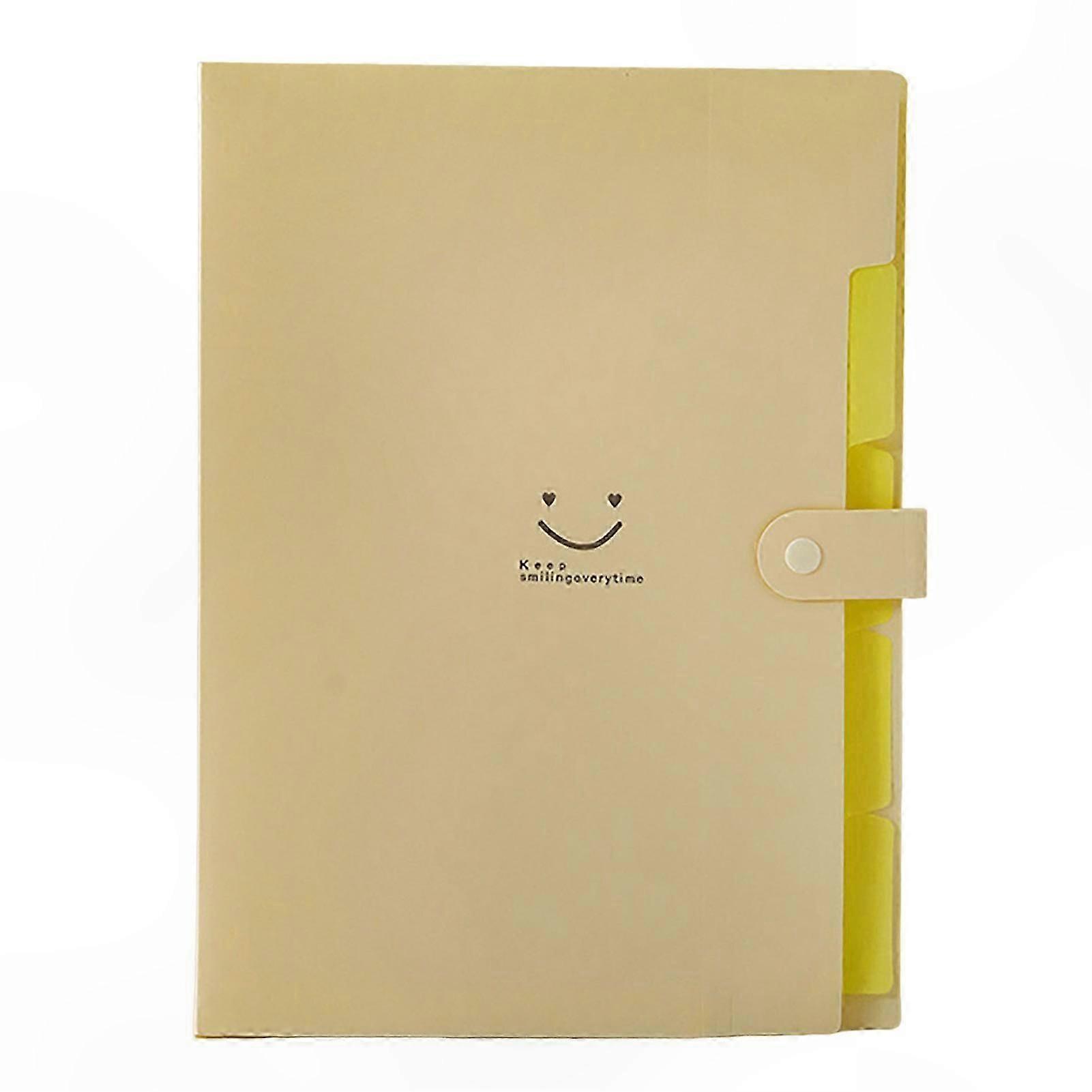 A4 Document Organizer with 4 Pages 5 Layers Reinforced Plastic Snap Closure and Smile Face Design File Sorter for Home Office Use