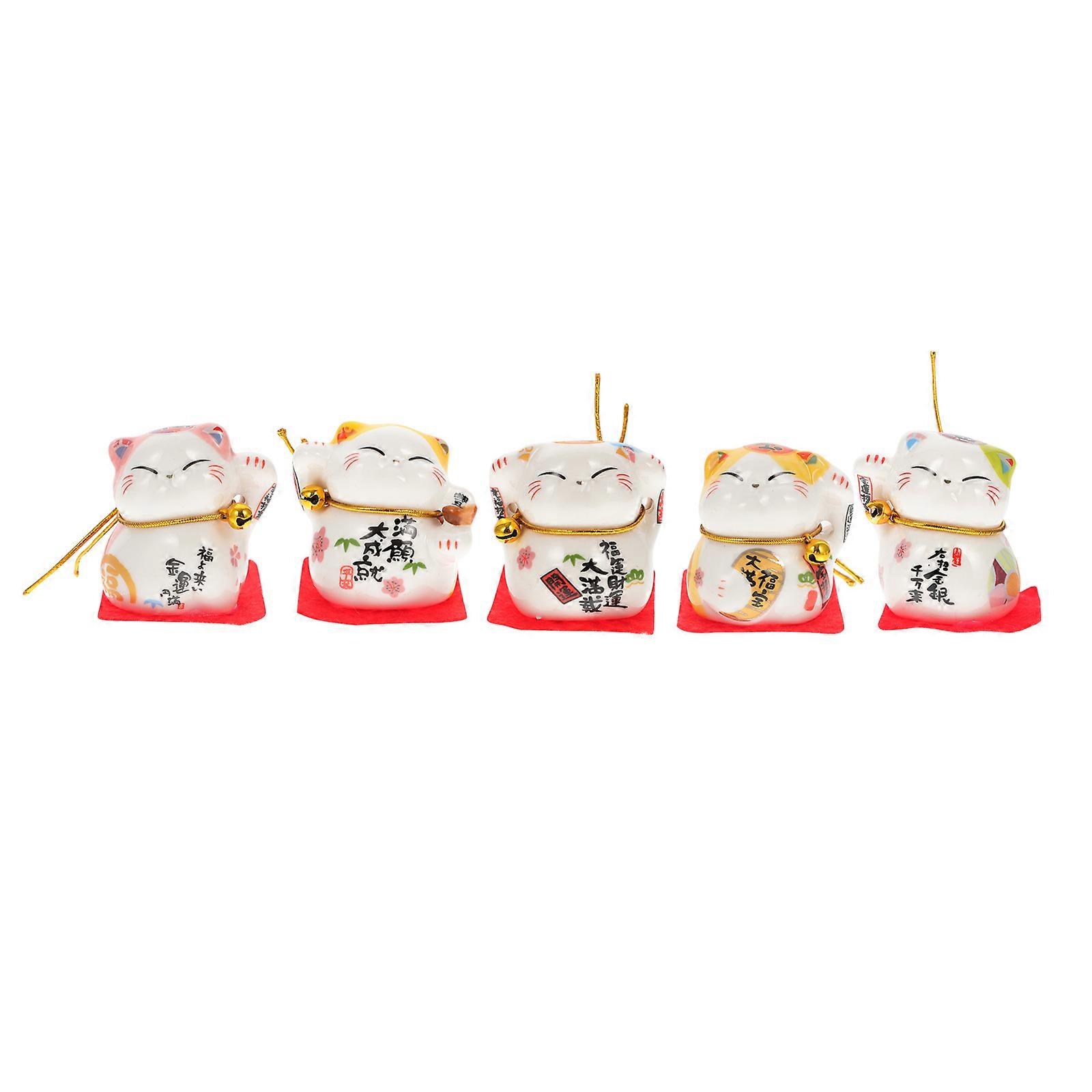 5pcs Statues Desktop Decor Fortune Cat Figurines Car Interior Accent