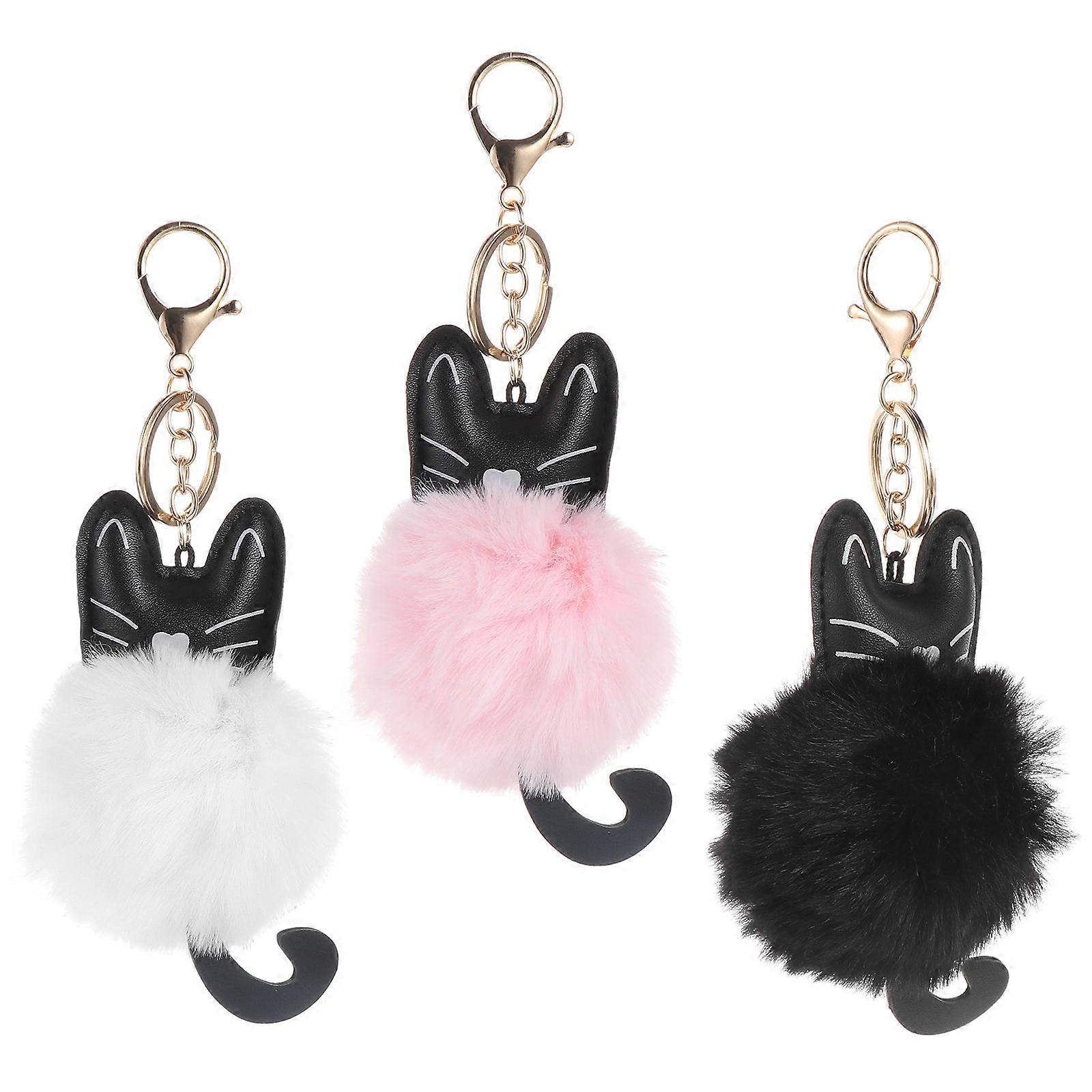 Cat Shaped Keyring Decorative Key Protection Pendant For Everyday 3Pcs