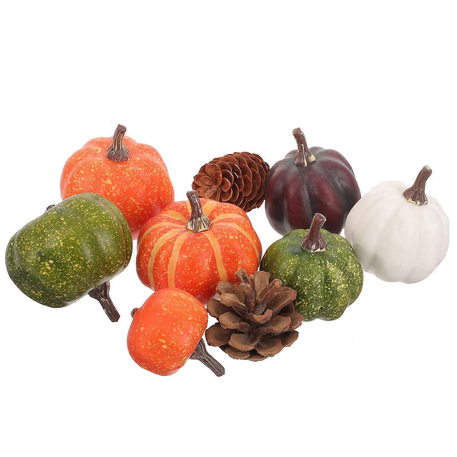 Realistic Artificial Pumpkins and Pine Cone Decor Set for Autumn Table Decoration, Safe Materials, Halloween Simulation Design