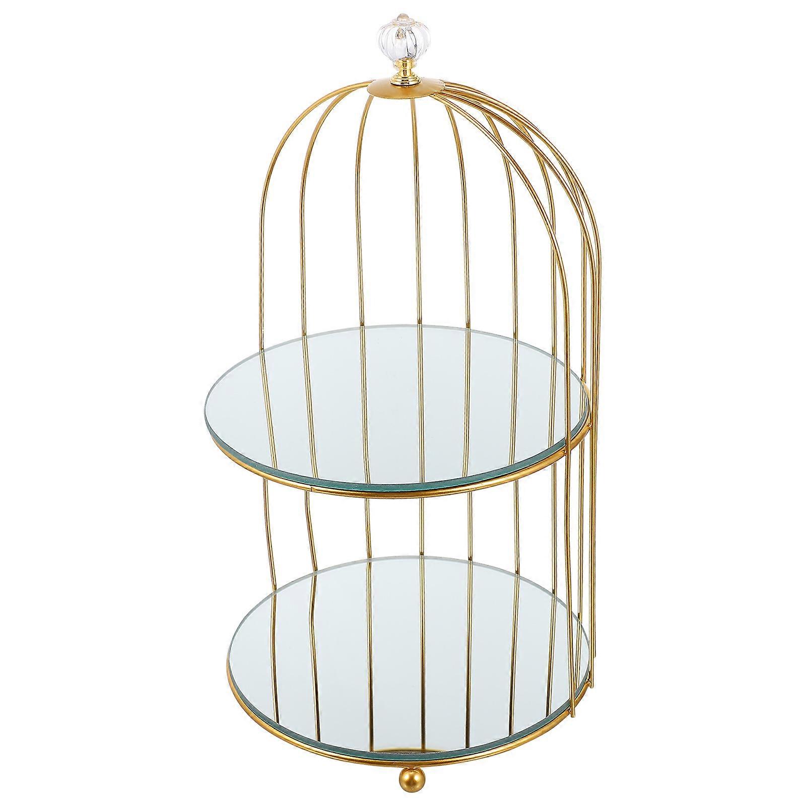 Iron Birdcage Double Layer Display Stand for Makeup Organizer and Perfume Tray