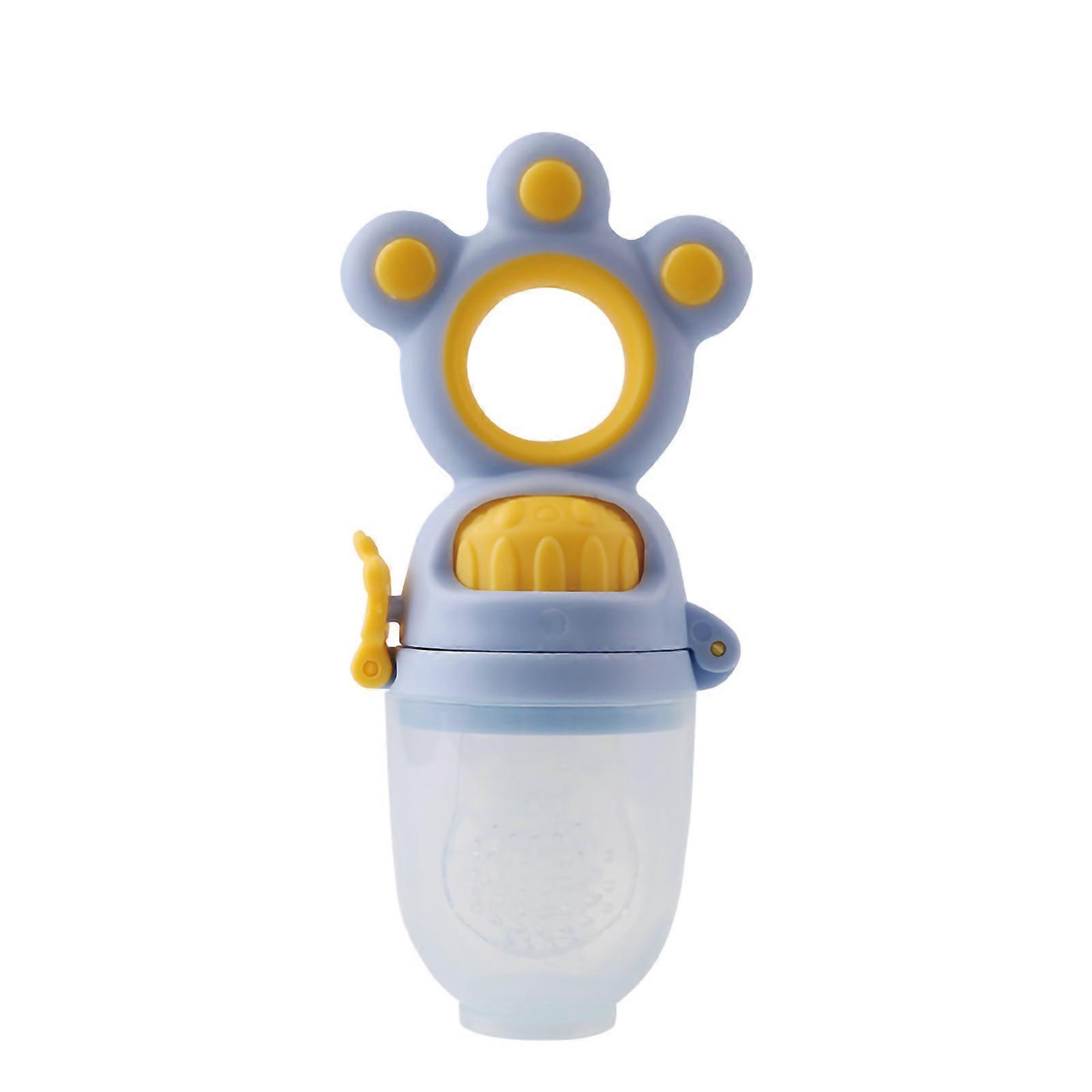 Baby Fruit Rotate Bite Feeder Pacifier Tasteless Silicone Cute Shape Push Feeder for Vegetables Blue