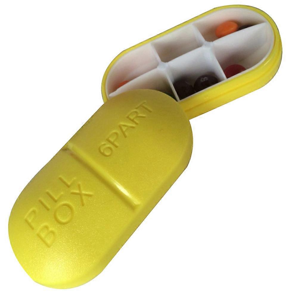 Yellow Pill Organizer Holder for Travel and Outdoor Use with 6 Removable Compartments Made of Durable PP and ABS