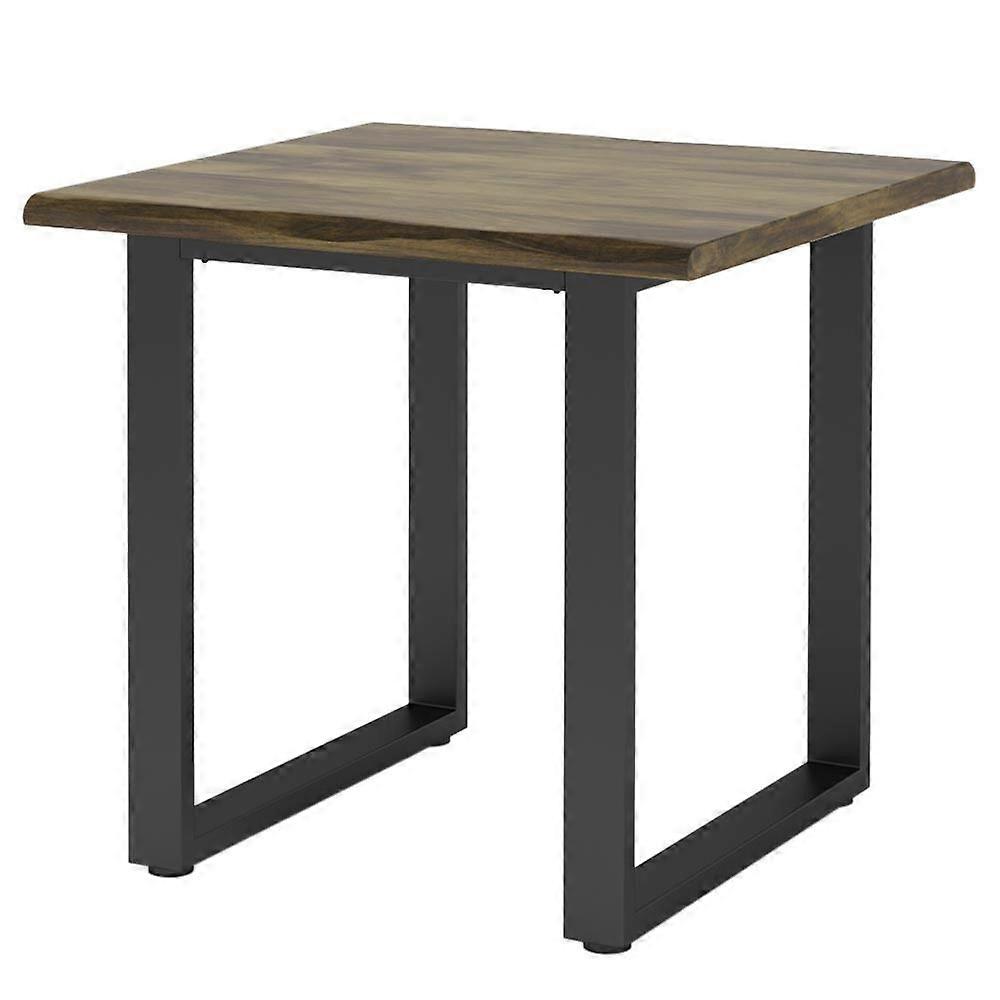 Dining Table 4-Seater Rustic Solid Wood Square Side Table with Metal Legs