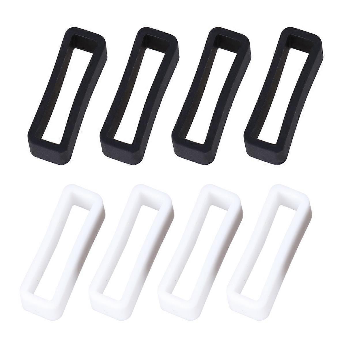 8pcs Silicone Watch Strap Rings Black & White Buckle Keepers Durable, Lightweight Accessories for Easy Installation