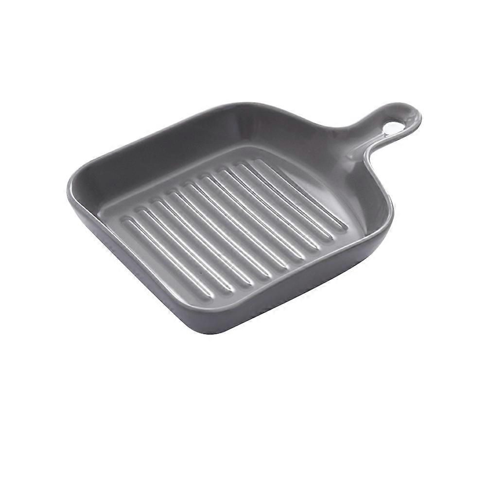Square Grill Plate Non Stick Coating Resuable Dish Drying Tray Food Transfer with Short Handle (Grey)