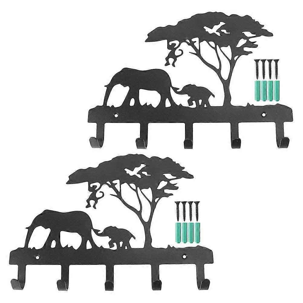 Elephant Theme Wall Coat Hook Iron Material 2Sets for Home Storage