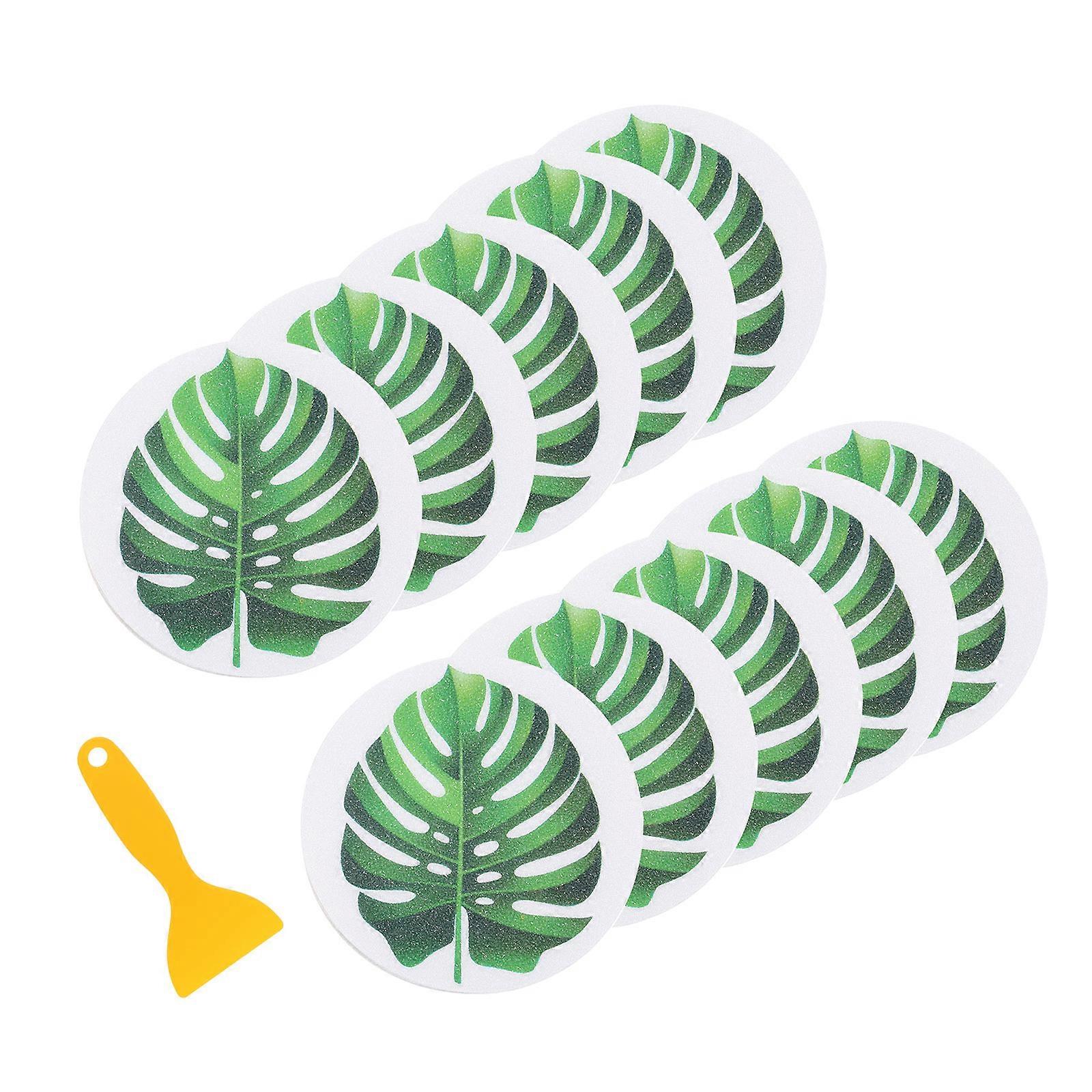Yellow Non-Skid Bathtub Stickers for Kids Safety Made of PEVA with Adorable Leaf Patterns 1 Set