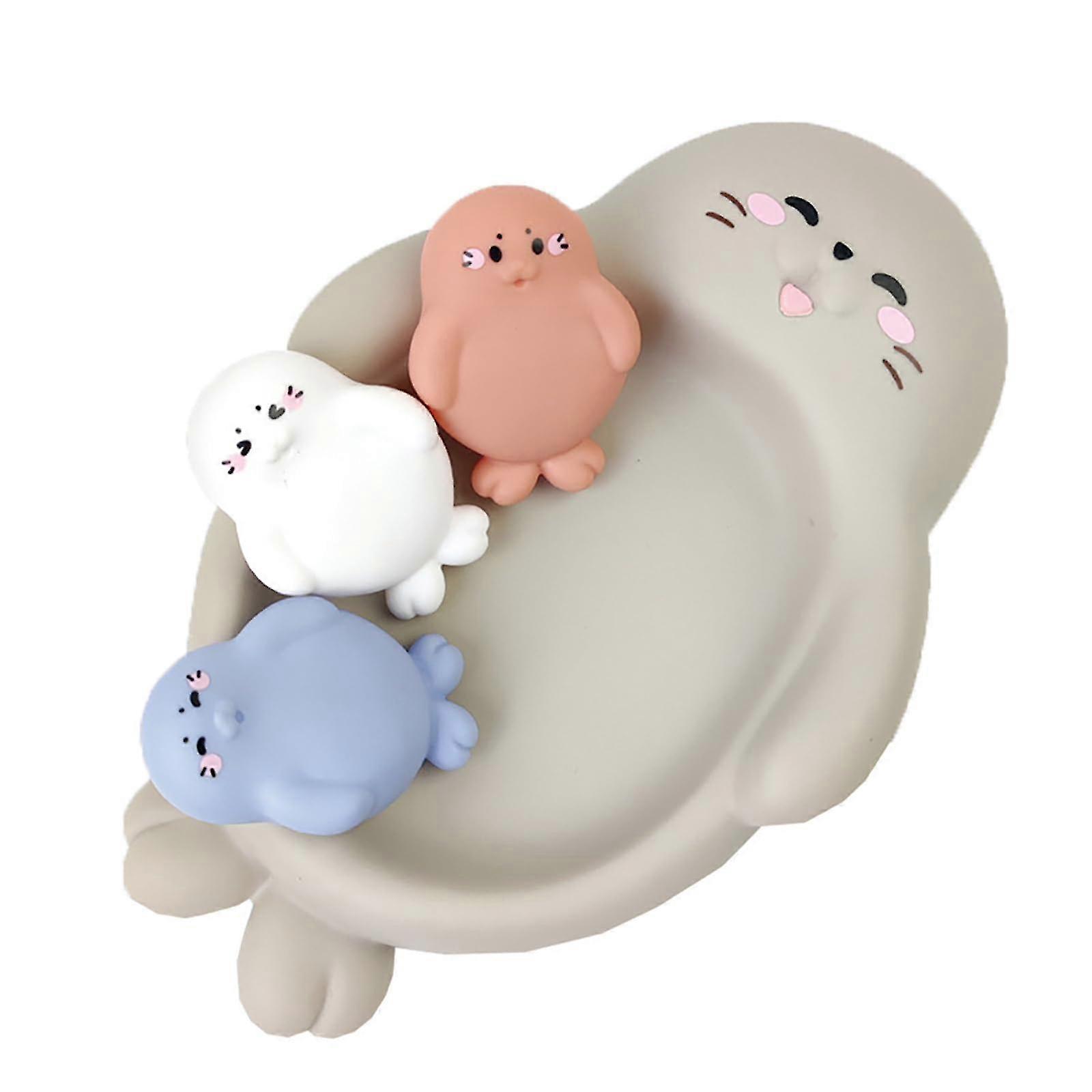 2025 Seal Family Bath Adventure Set, 1 Mother Seal and 3 Baby Seals, Soft Vinyl Material, OnePiece No Hole Design (Seal)