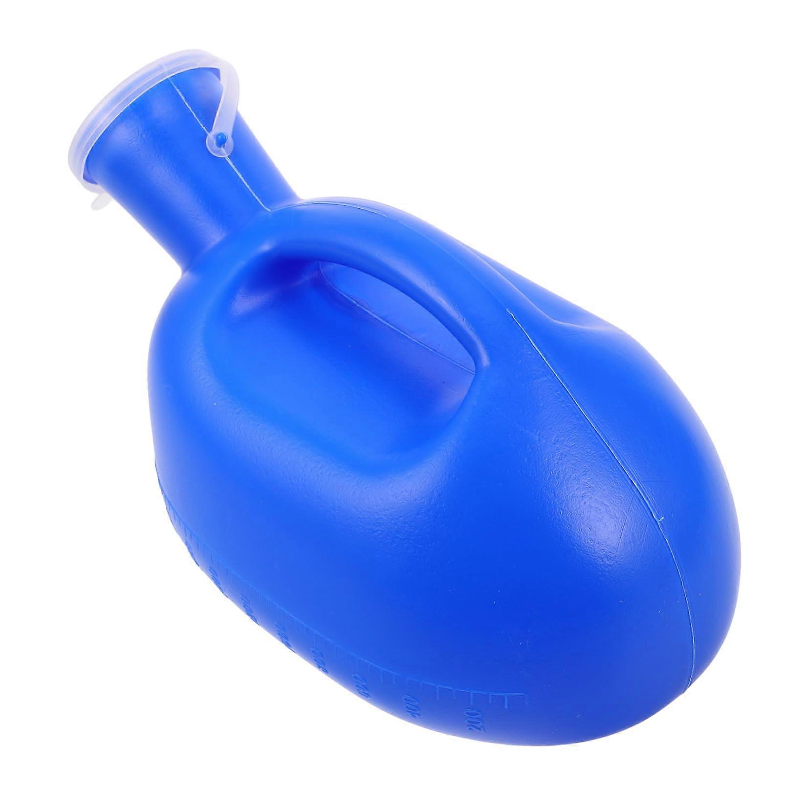 Men's Urinal Pee Bottle Portable Plastic Urine Container 1L Blue Handheld Design for Bed Use and Travel