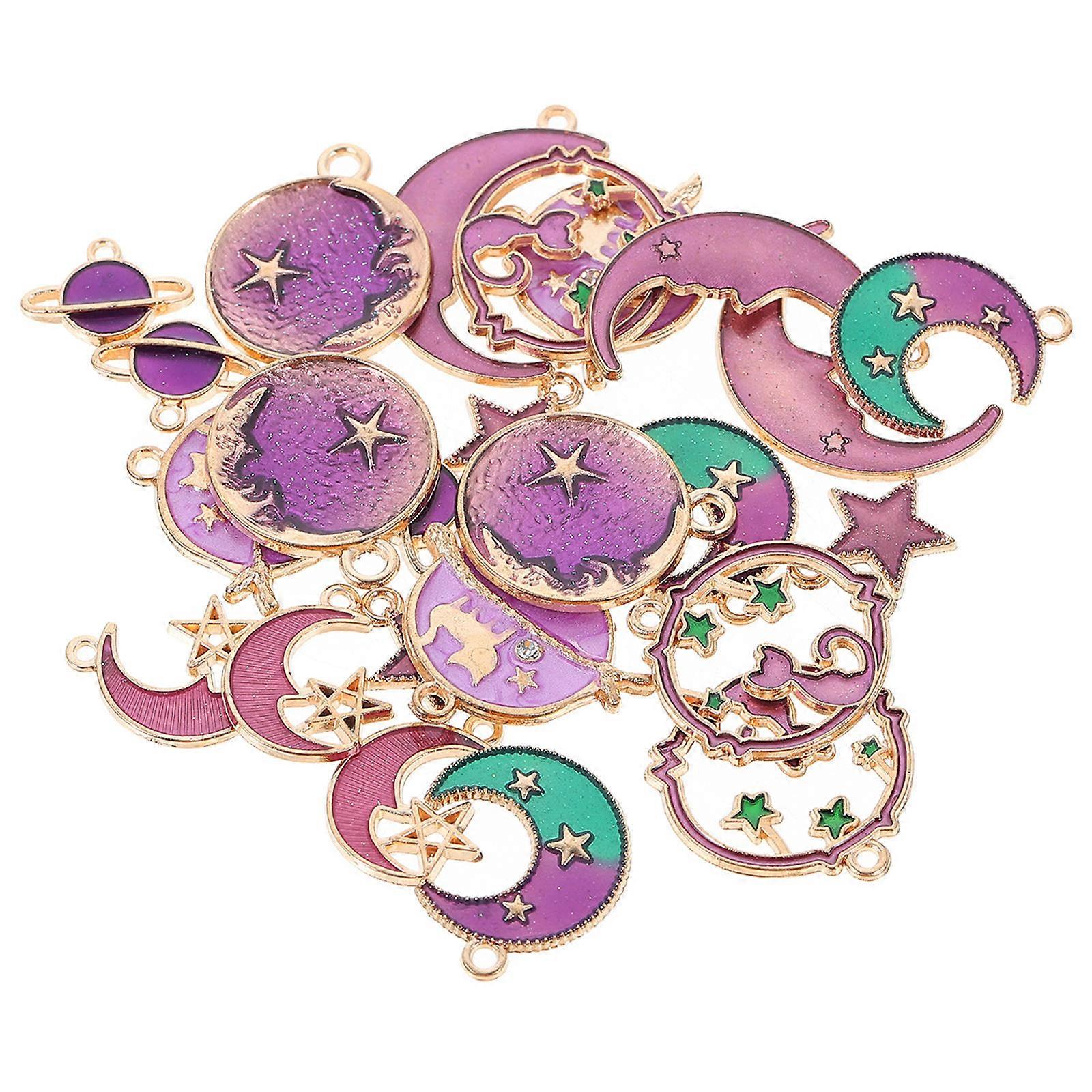 Alloy Moon Star Tellurion Pendants Jewelry Parts for Diy Projects Purple 24Pcs