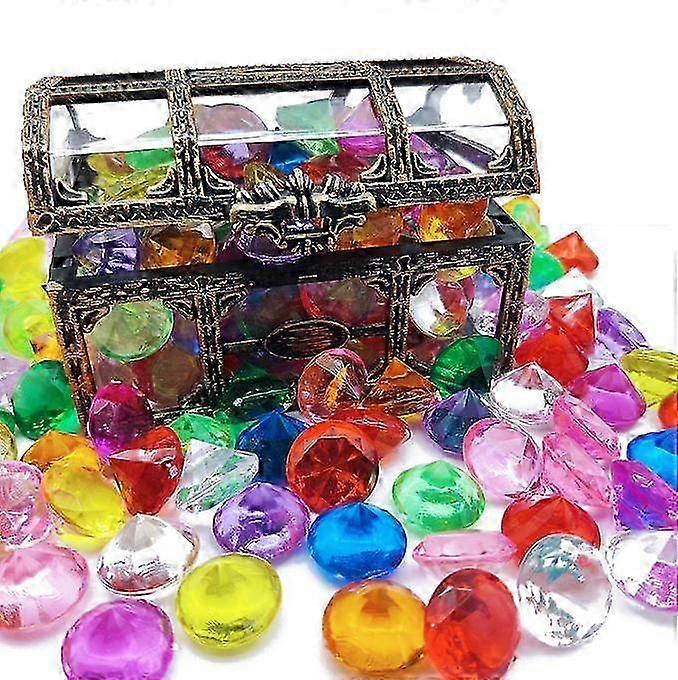Diving Gem Pool Toy Colorful Diamonds Set with Treasure Pirate Box