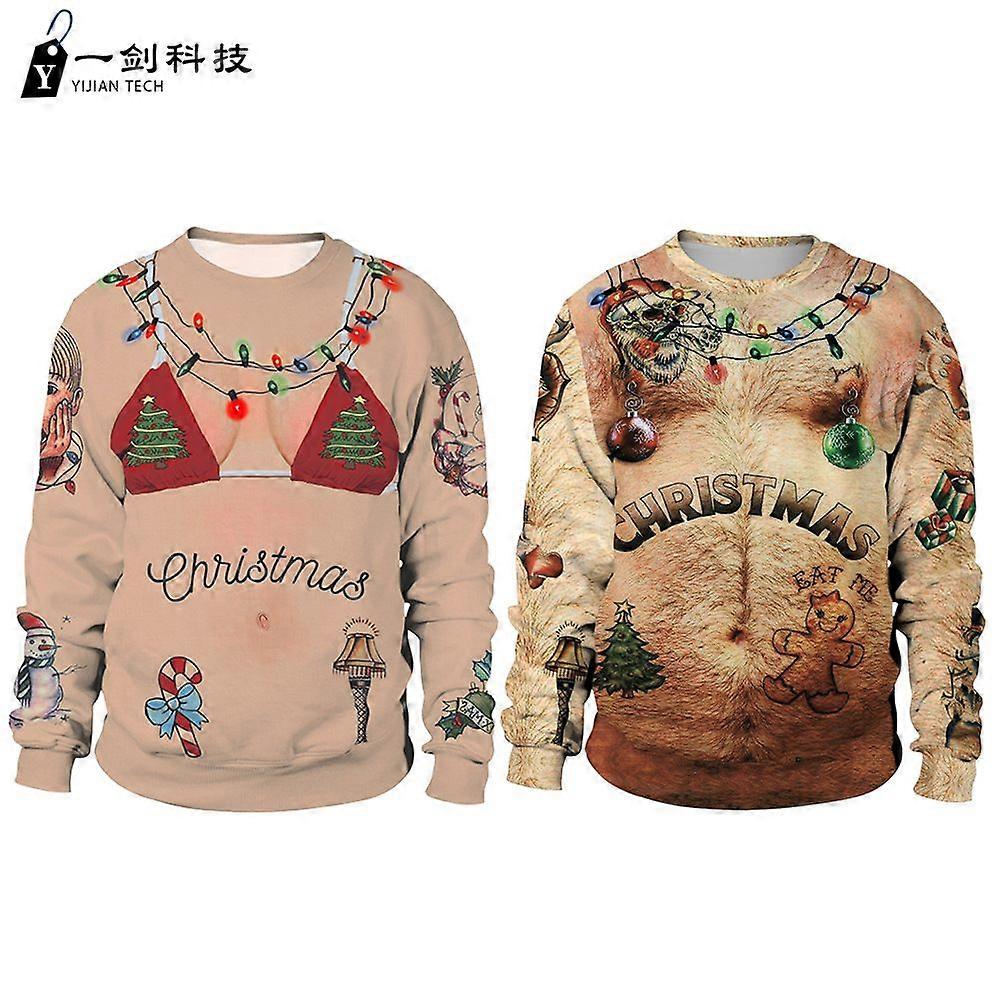 Christmas Digital Print Casual Round Neck Loose Sweatshirt Pullover