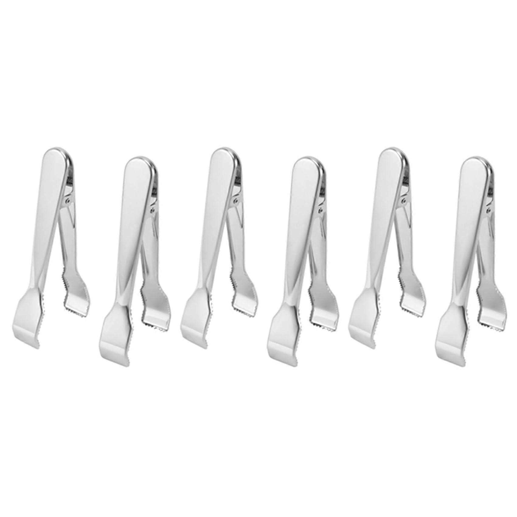 6 Pcs Stainless Steel Ice Tongs with Sawteeth for Ice Bucket Ice Sugar Cubes Coffee Bar Food Serving