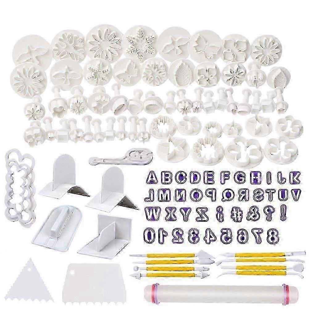 114 Pcs Cake Decorating Tools Set - Suitable for Various Sweets, Including Fondant, Icing Tools, Cookie Cutters, and a Rolling Pin.
