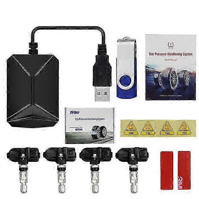 USB TPMS Android Car Tire Pressure Monitor with 4 External Sensors ...