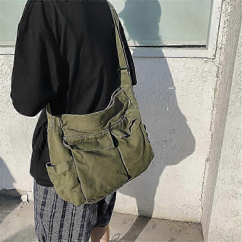Canvas Messenger Bag with Multiple Compartments for Men and Women Large Capacity Casual Shoulder Bag